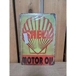 Shell Motor Oil Metal Sign 12x8" Vintage Looking NASCAR Man Cave Decor Garage